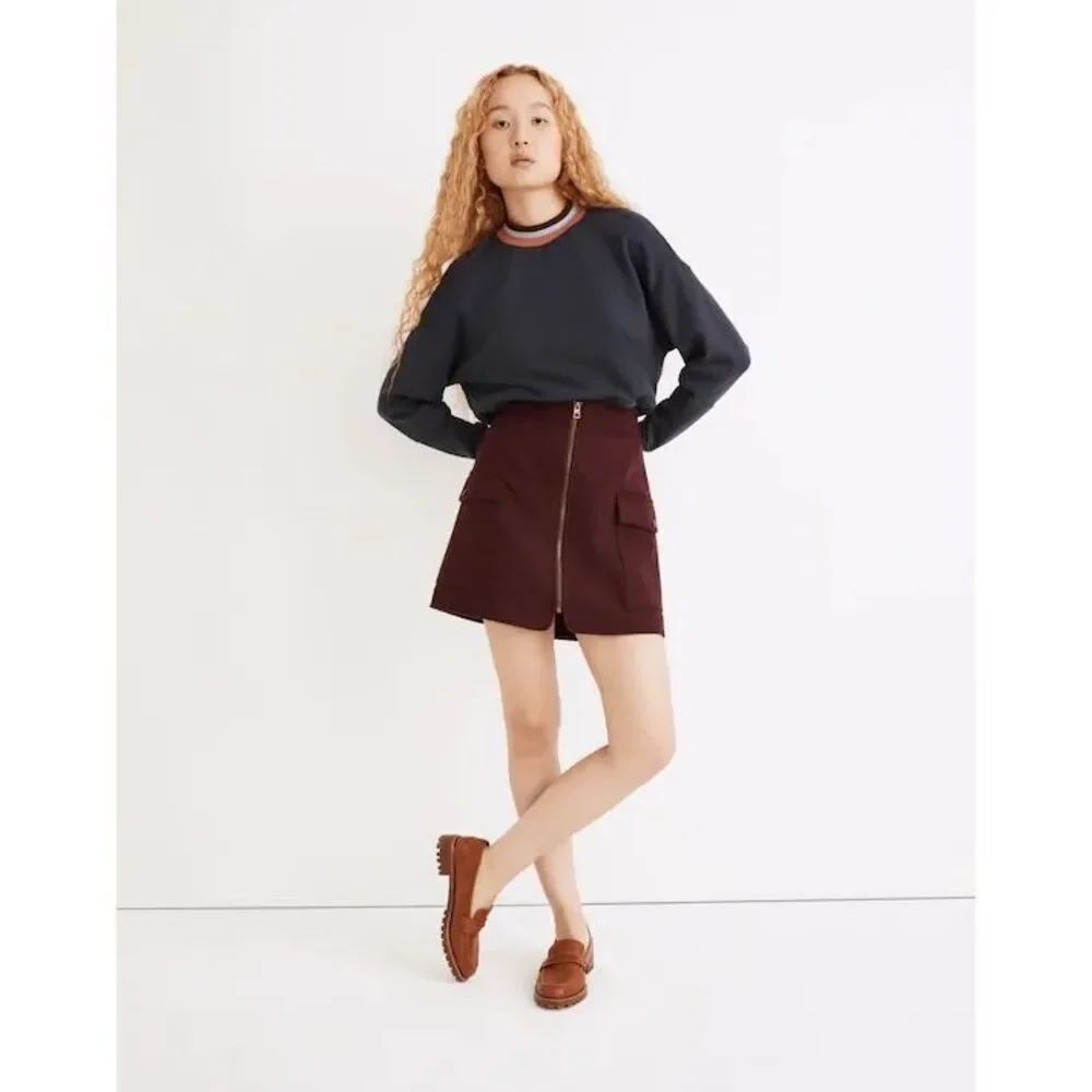 โจMadewellโZip-Front Mini Bordeaux Melange Sz 12 Skirtโจ